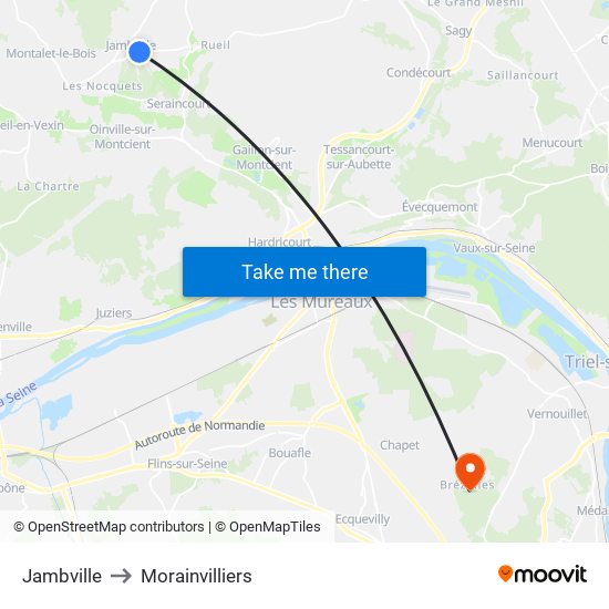 Jambville to Morainvilliers map