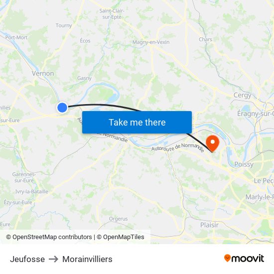 Jeufosse to Morainvilliers map