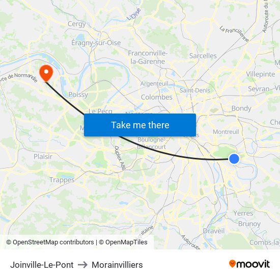 Joinville-Le-Pont to Morainvilliers map