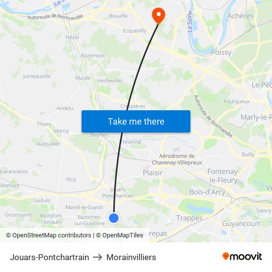 Jouars-Pontchartrain to Morainvilliers map