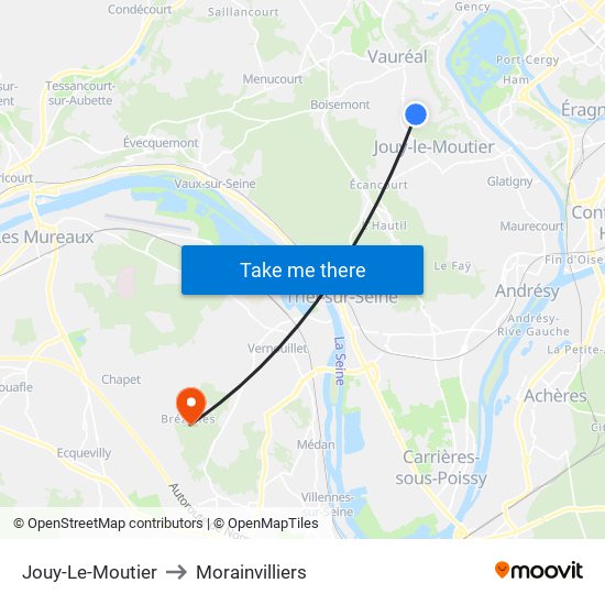 Jouy-Le-Moutier to Morainvilliers map