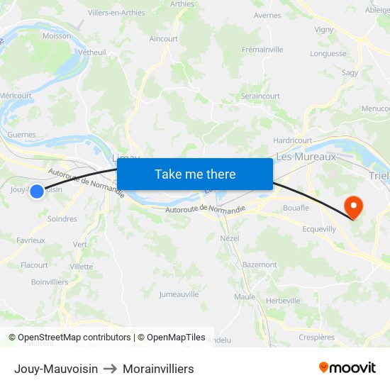 Jouy-Mauvoisin to Morainvilliers map