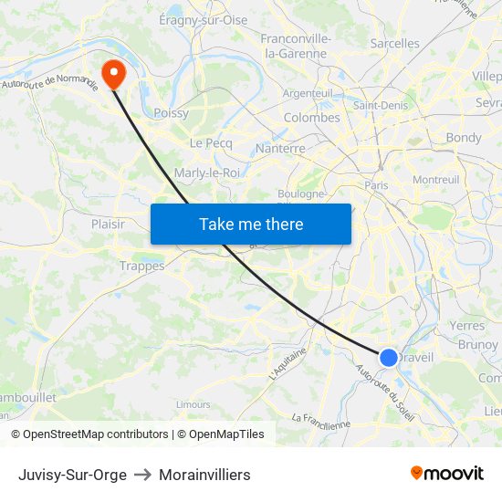 Juvisy-Sur-Orge to Morainvilliers map