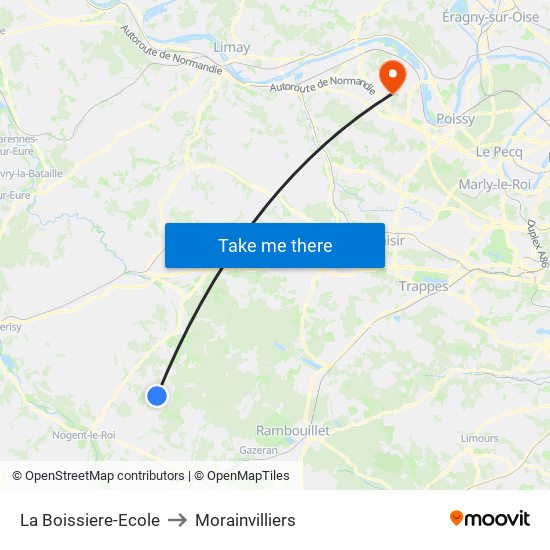 La Boissiere-Ecole to Morainvilliers map