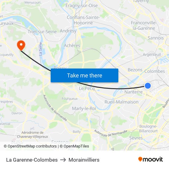 La Garenne-Colombes to Morainvilliers map