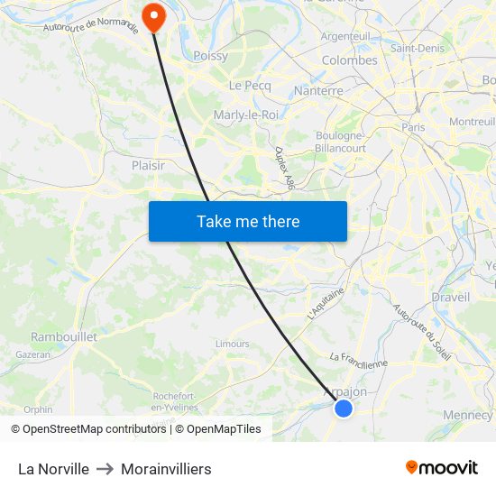 La Norville to Morainvilliers map
