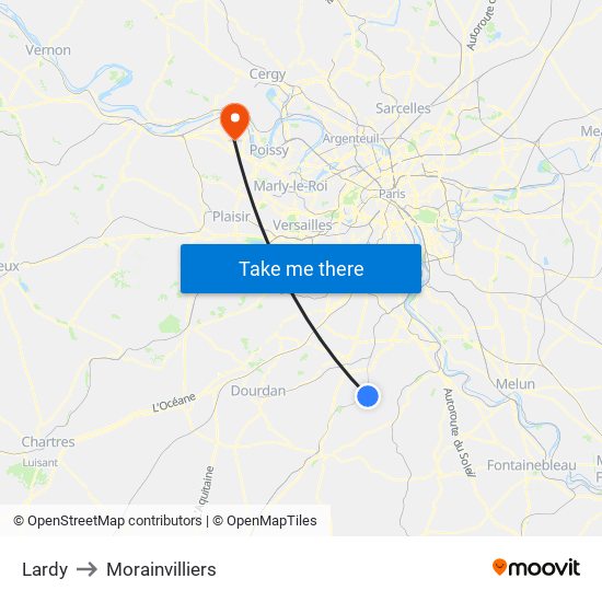 Lardy to Morainvilliers map