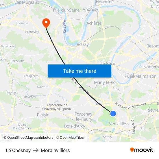 Le Chesnay to Morainvilliers map