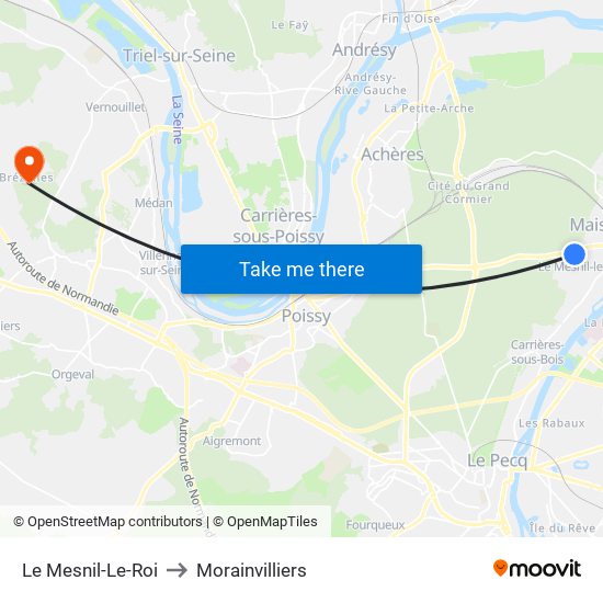 Le Mesnil-Le-Roi to Morainvilliers map