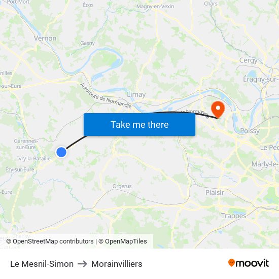 Le Mesnil-Simon to Morainvilliers map