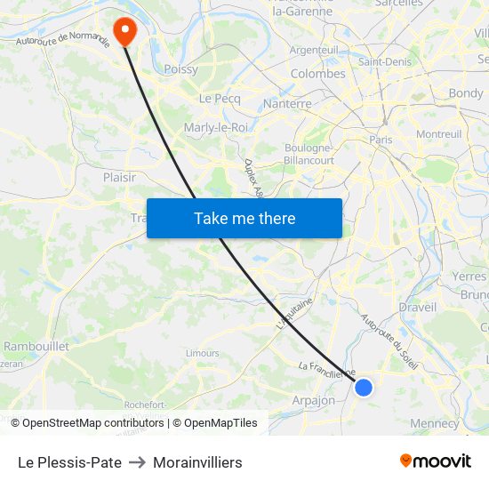 Le Plessis-Pate to Morainvilliers map