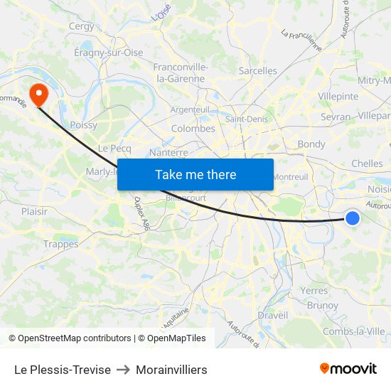 Le Plessis-Trevise to Morainvilliers map