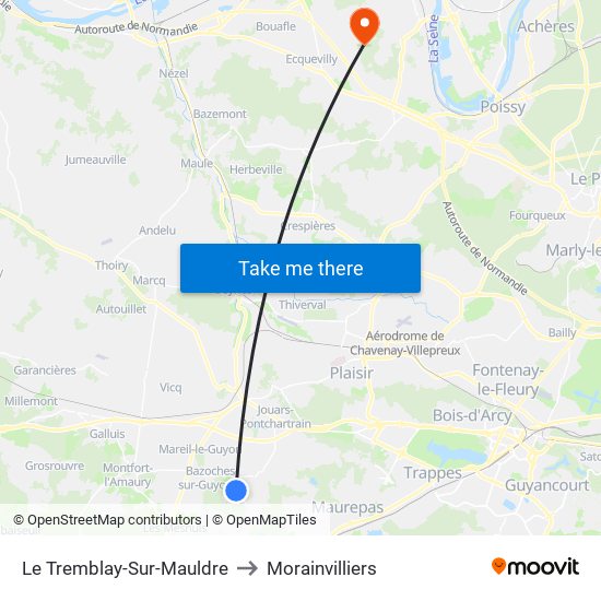 Le Tremblay-Sur-Mauldre to Morainvilliers map