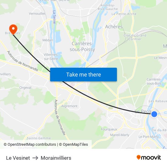Le Vesinet to Morainvilliers map