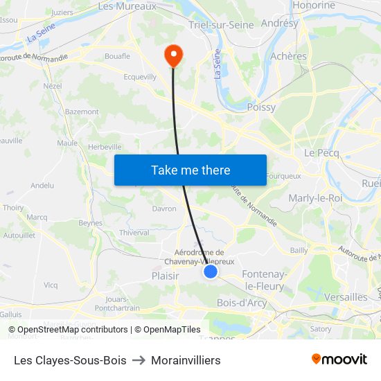 Les Clayes-Sous-Bois to Morainvilliers map