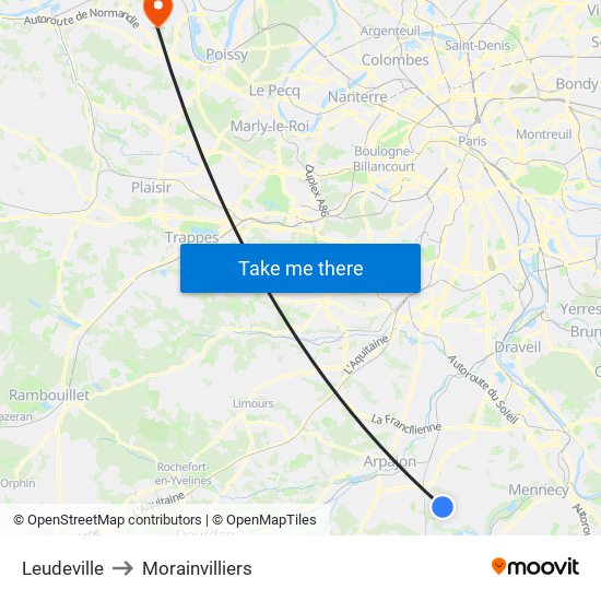 Leudeville to Morainvilliers map