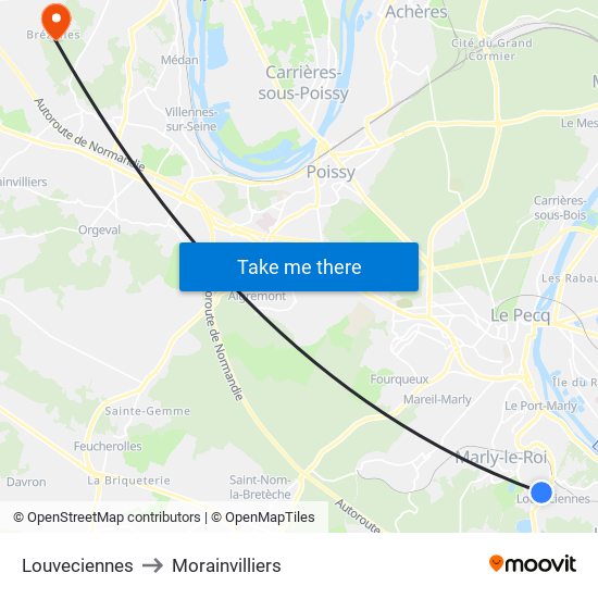 Louveciennes to Morainvilliers map