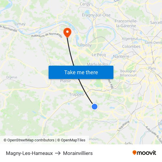 Magny-Les-Hameaux to Morainvilliers map