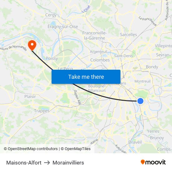 Maisons-Alfort to Morainvilliers map