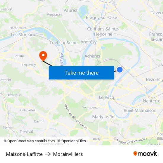 Maisons-Laffitte to Morainvilliers map
