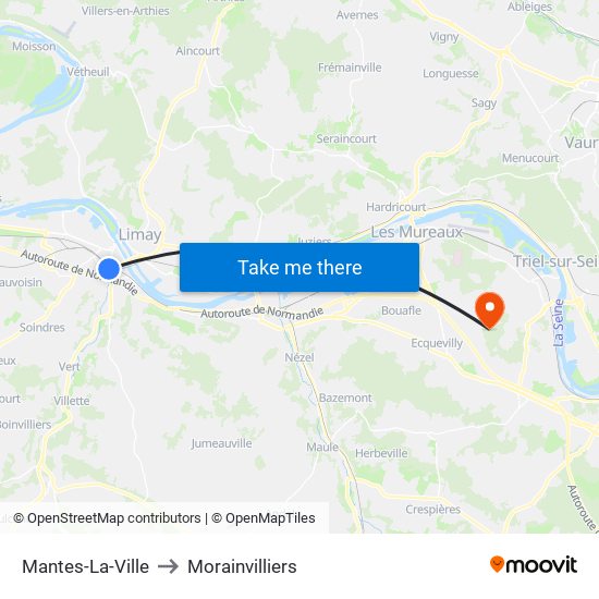 Mantes-La-Ville to Morainvilliers map