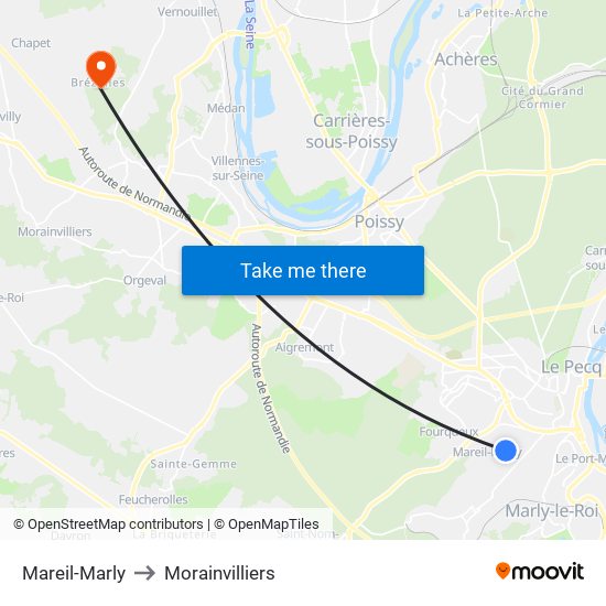 Mareil-Marly to Morainvilliers map