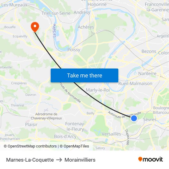 Marnes-La-Coquette to Morainvilliers map