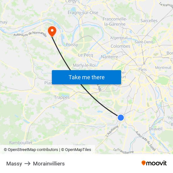 Massy to Morainvilliers map