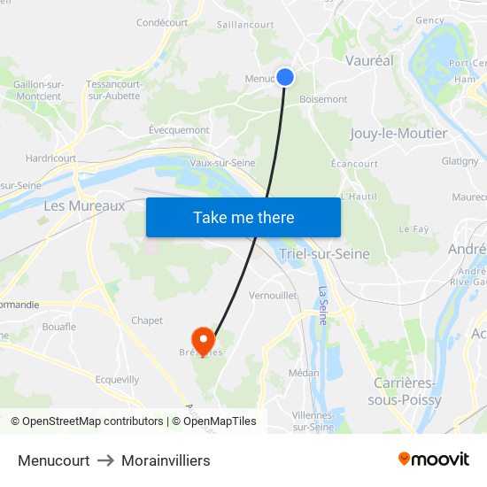 Menucourt to Morainvilliers map