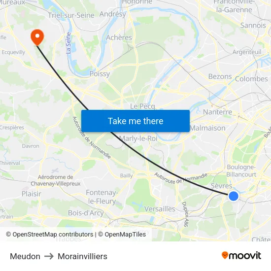 Meudon to Morainvilliers map