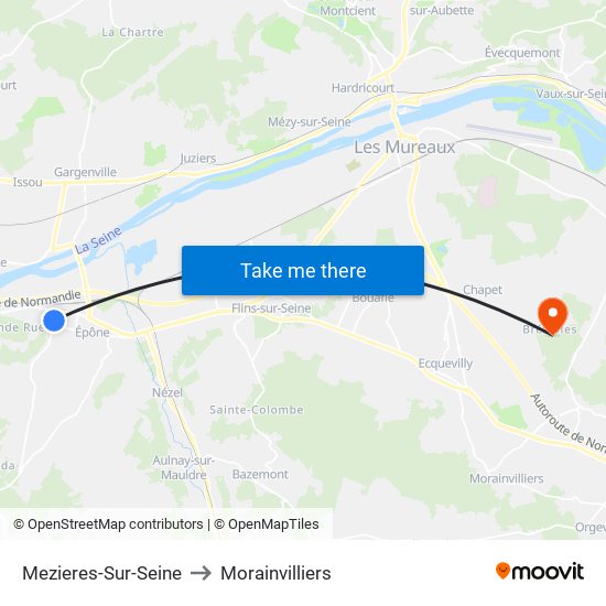 Mezieres-Sur-Seine to Morainvilliers map
