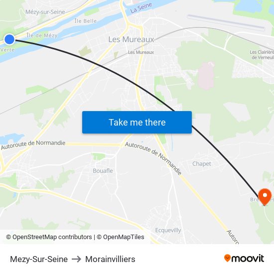 Mezy-Sur-Seine to Morainvilliers map