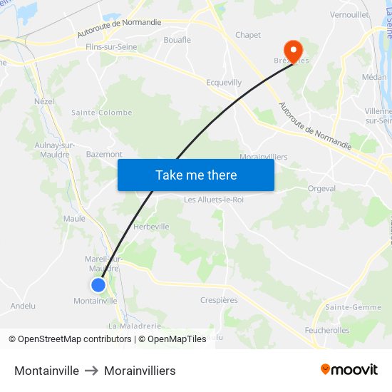 Montainville to Morainvilliers map