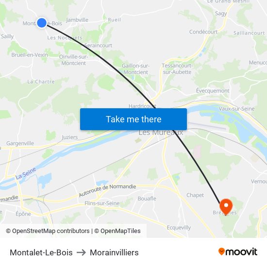 Montalet-Le-Bois to Morainvilliers map