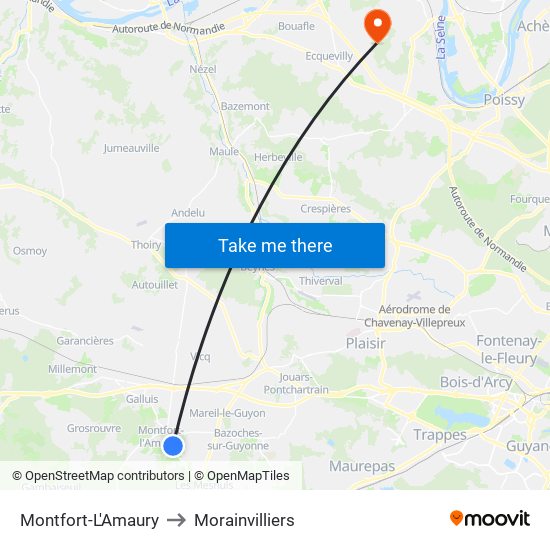 Montfort-L'Amaury to Morainvilliers map