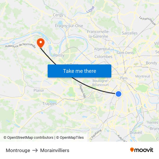 Montrouge to Morainvilliers map