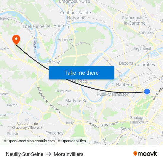 Neuilly-Sur-Seine to Morainvilliers map