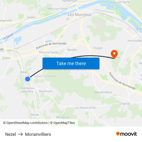 Nezel to Morainvilliers map