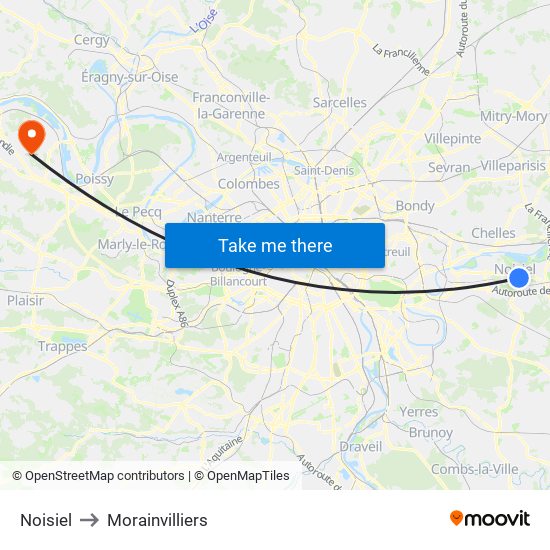 Noisiel to Morainvilliers map