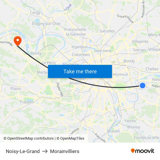 Noisy-Le-Grand to Morainvilliers map