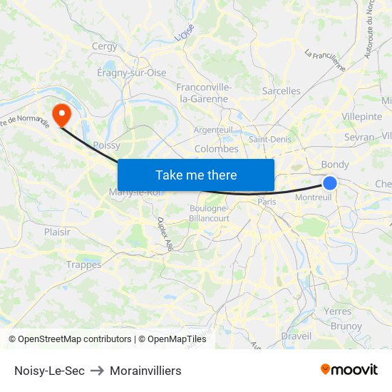 Noisy-Le-Sec to Morainvilliers map