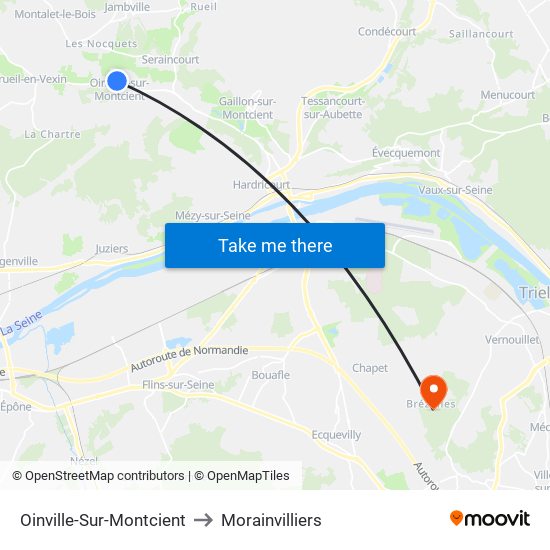 Oinville-Sur-Montcient to Morainvilliers map