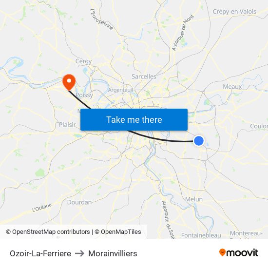Ozoir-La-Ferriere to Morainvilliers map