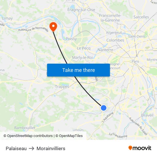 Palaiseau to Morainvilliers map