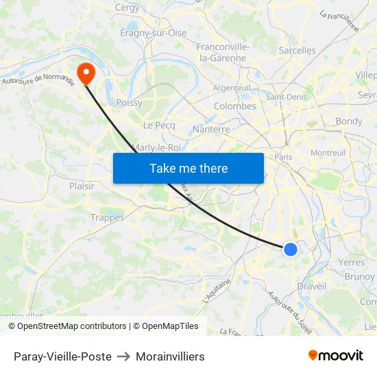 Paray-Vieille-Poste to Morainvilliers map
