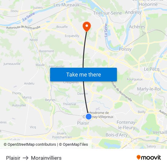 Plaisir to Morainvilliers map