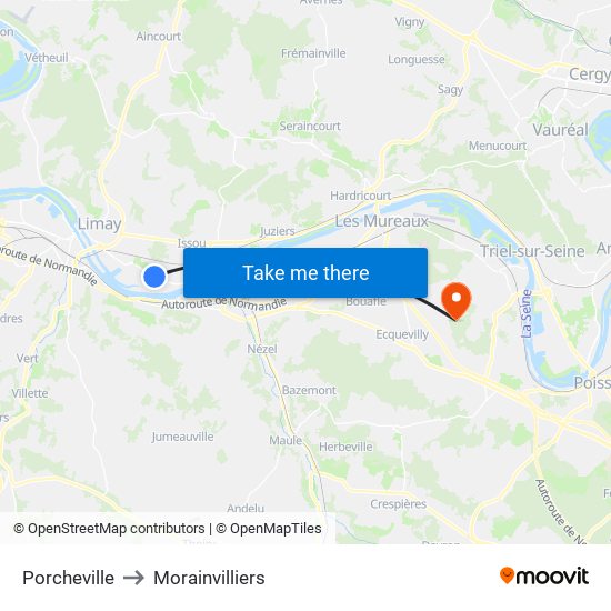 Porcheville to Morainvilliers map
