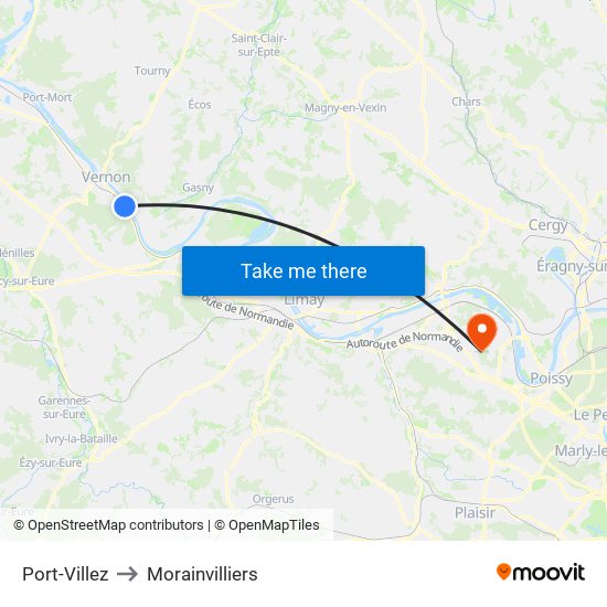 Port-Villez to Morainvilliers map