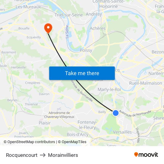 Rocquencourt to Morainvilliers map