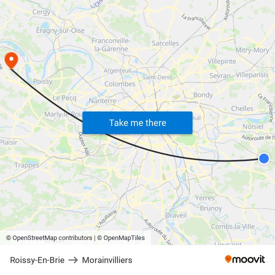 Roissy-En-Brie to Morainvilliers map